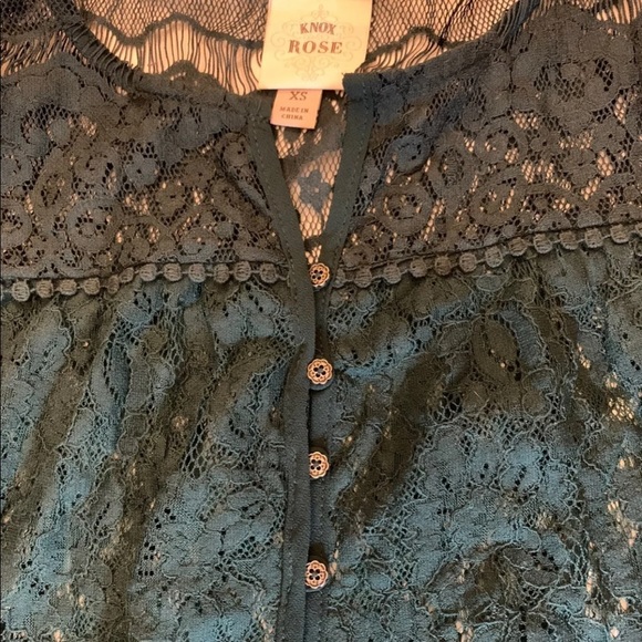 Knox Rose Dark Hunter Green lace long sleeve top - Picture 4 of 6